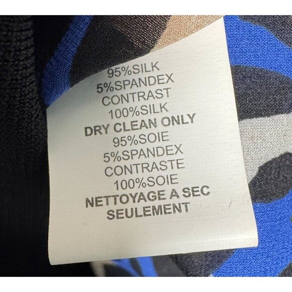 TRINA TURK Blue Black and Beige Spotted Print Silk Keyhole Neck Dolman Blouse - Picture 6 of 7